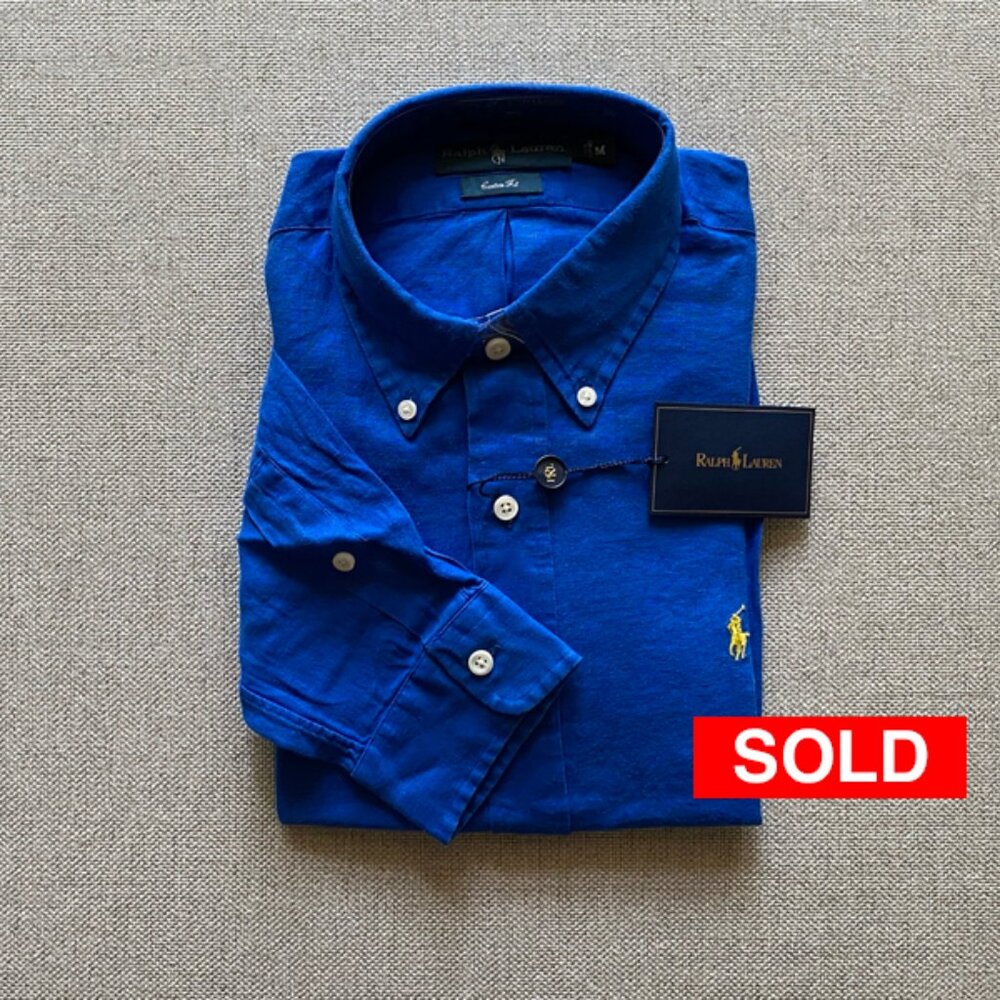 Polo Ralph Lauren Men's New Royal Blue Linen Long Sleeve Shirt Size Medium